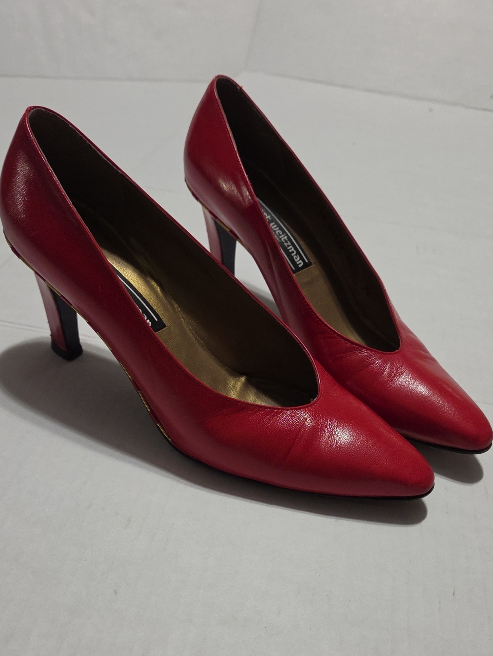 Stuart Weitzman Red Pointed-Toe Leather Pumps VINTAGE 90'S
